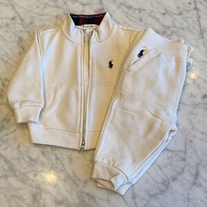 Ralph Lauren Cream Zip Sweatshirt & Joggers Set with Navy Logo